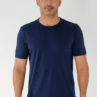 PI3039 Liquid Pima crewneck shirt, on model, color navy, front view
