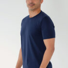 PI3039 Liquid Pima crewneck shirt, on model, color navy, side view