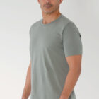 PI3039 Liquid Pima crewneck shirt, on model, color sage, side view