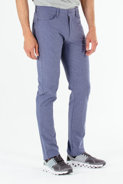 Waypoint 5 Pocket pant color Blue Jay, side view on model picture