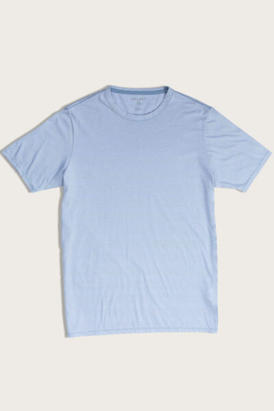 San Miguel Pima Cotton crewneck tee, flat front image color Dusty Blue/White