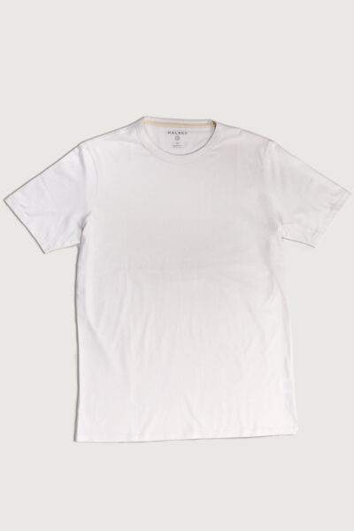 San Miguel Pima Cotton crewneck tee, flat front image color Ivory/White
