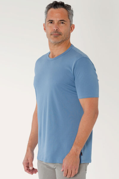 PI3039 liquid cotton pima tee on model side view color cobalt