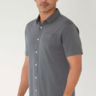 PI3036 liquid cotton pima button down shirt on model side view color nickle