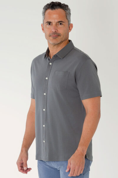 PI3036 liquid cotton pima button down shirt on model side view color nickle