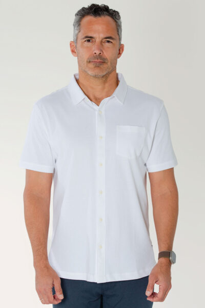 PI3036 liquid cotton pima button down shirt on model front view color white