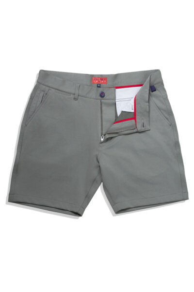 Breakwater Sport Short -Stripe Olive 7in inseam flat front open view